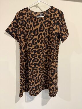 SHEIN Leopard Print Short Sleeve Shift Dress - Brown & Black